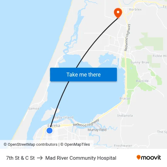 7th St & C St to Mad River Community Hospital map