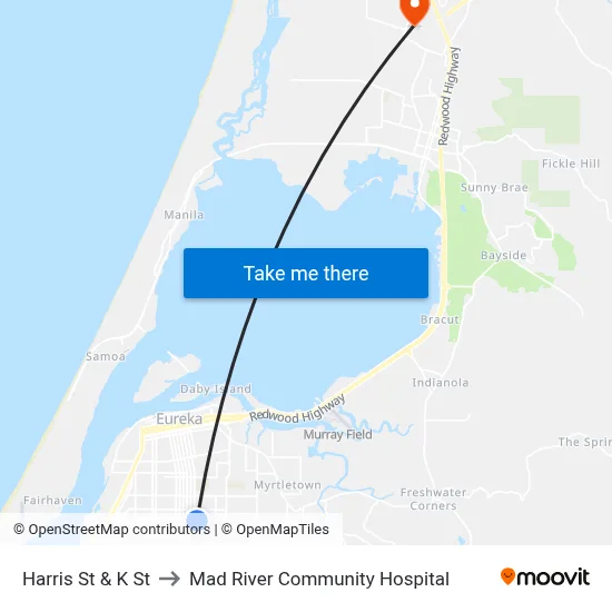 Harris St & K St to Mad River Community Hospital map