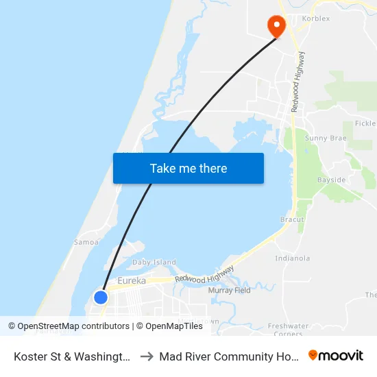 Koster St & Washington St to Mad River Community Hospital map