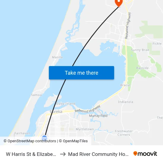 W Harris St & Elizabeth St to Mad River Community Hospital map