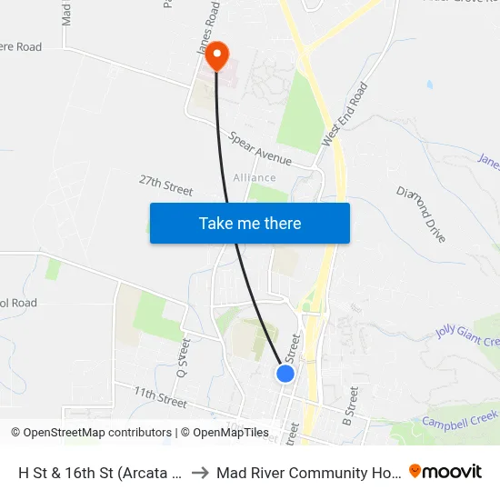 H St & 16th St (Arcata High) to Mad River Community Hospital map