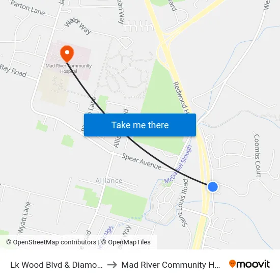 Lk Wood Blvd & Diamond Dr to Mad River Community Hospital map