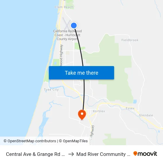 Central Ave & Grange Rd - Nb Stop to Mad River Community Hospital map