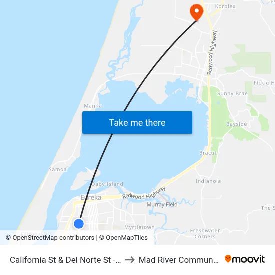 California St & Del Norte St - Senior Center to Mad River Community Hospital map
