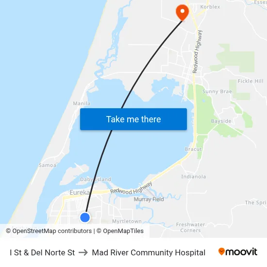 I St & Del Norte St to Mad River Community Hospital map