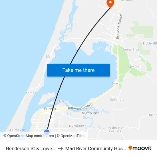 Henderson St & Lowell St to Mad River Community Hospital map
