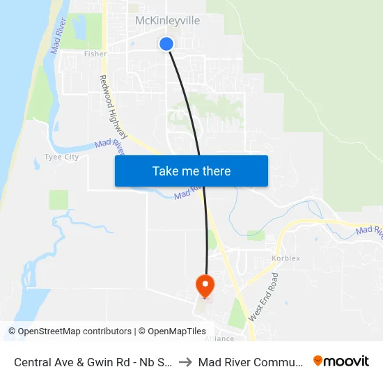 Central Ave & Gwin Rd - Nb Stop (Mck Shops) to Mad River Community Hospital map