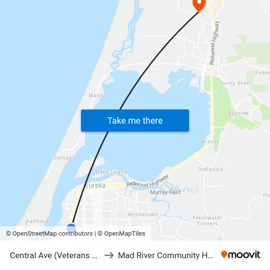 Central Ave (Veterans Clinic) to Mad River Community Hospital map