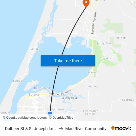 Dolbeer St & St Joseph Ln (Hospital) to Mad River Community Hospital map