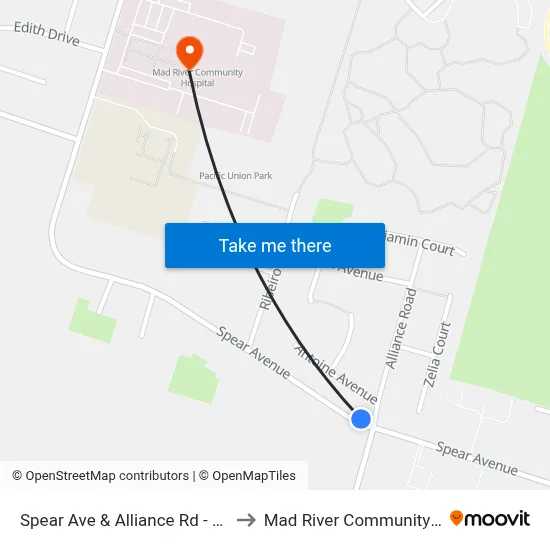 Spear Ave & Alliance Rd - NW Corner to Mad River Community Hospital map