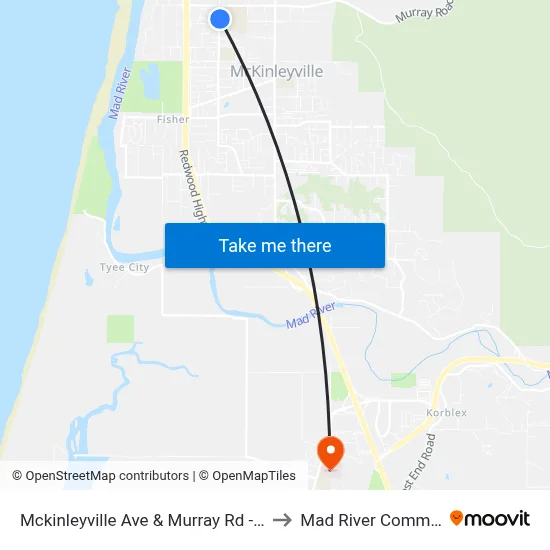 Mckinleyville Ave & Murray Rd - Nb Stop (High School) to Mad River Community Hospital map