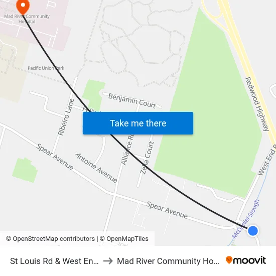 St Louis Rd & West End Rd to Mad River Community Hospital map