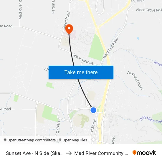 Sunset Ave - N Side (Skate Park) to Mad River Community Hospital map