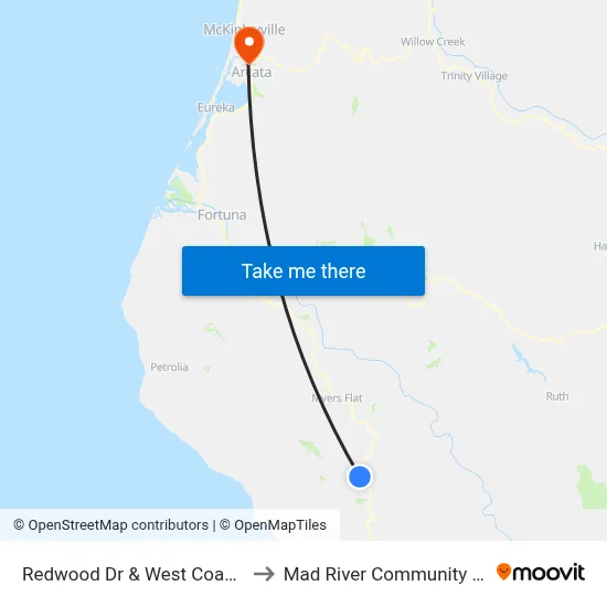 Redwood Dr & West Coast Rd - Sb to Mad River Community Hospital map