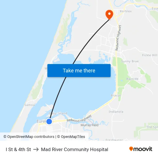 I St & 4th St to Mad River Community Hospital map