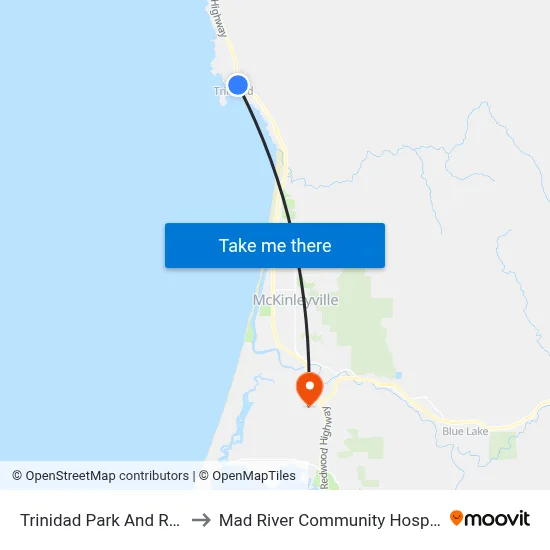 Trinidad Park And Ride to Mad River Community Hospital map