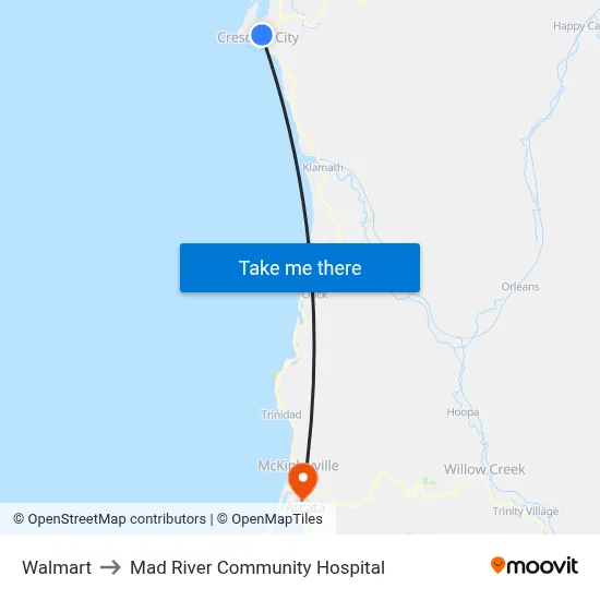 Walmart to Mad River Community Hospital map