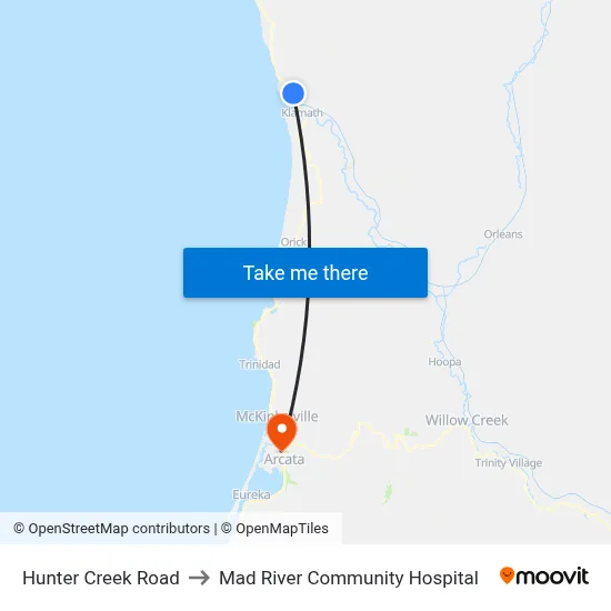 Hunter Creek Road to Mad River Community Hospital map