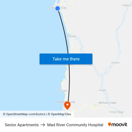 Senior Apartments to Mad River Community Hospital map