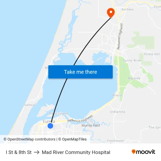 I St & 8th St to Mad River Community Hospital map