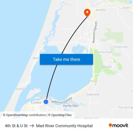 4th St & U St to Mad River Community Hospital map