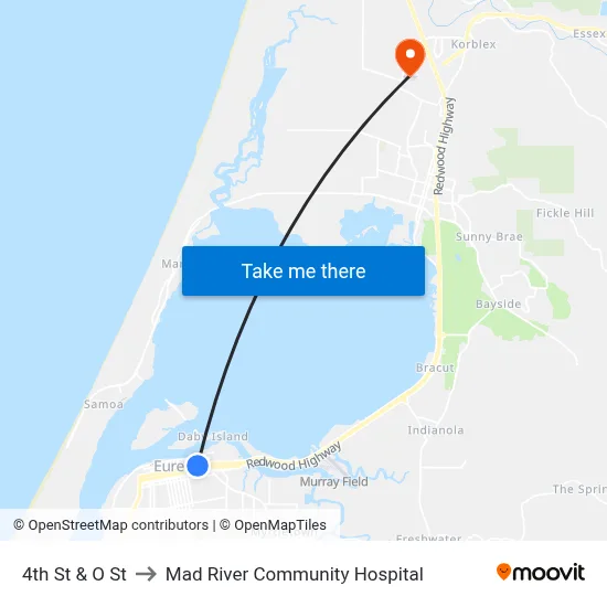 4th St & O St to Mad River Community Hospital map