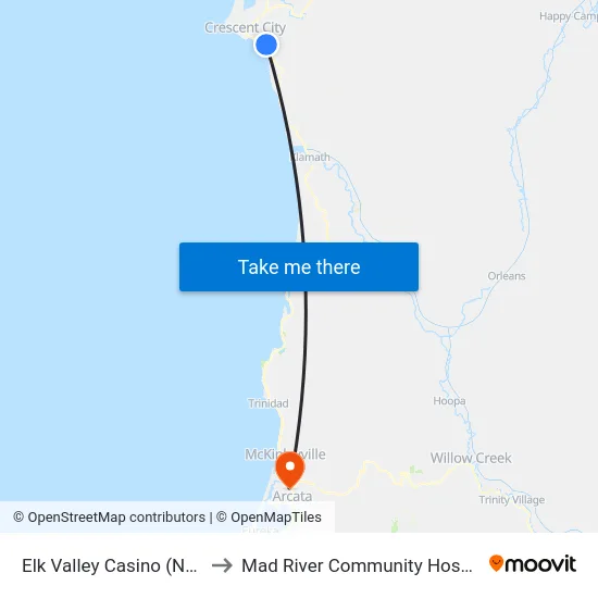 Elk Valley Casino (New) to Mad River Community Hospital map