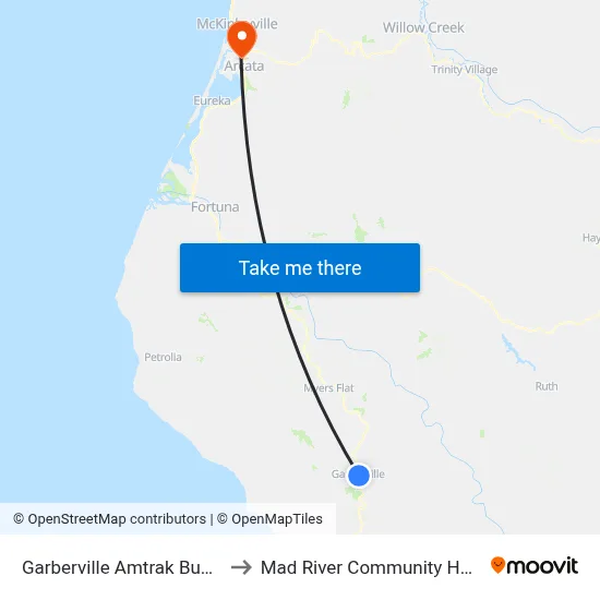 Garberville Amtrak Bus Stop to Mad River Community Hospital map
