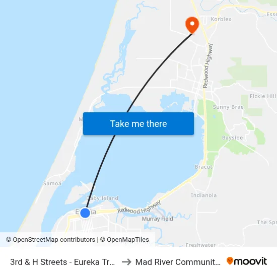 3rd & H Streets - Eureka Transit Center to Mad River Community Hospital map