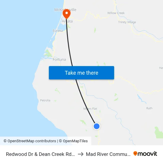 Redwood Dr & Dean Creek Rd - Nb Stop (Resort) to Mad River Community Hospital map