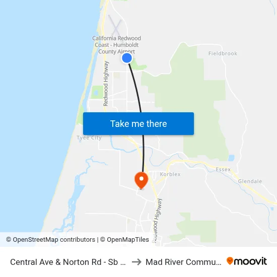 Central Ave & Norton Rd - Sb Stop (Golf Course) to Mad River Community Hospital map