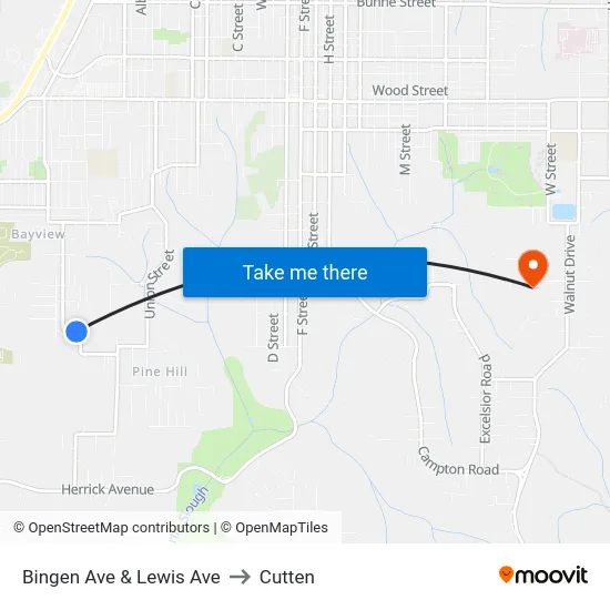 Bingen Ave & Lewis Ave to Cutten map