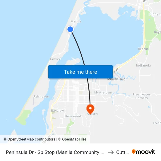 Peninsula Dr - Sb Stop (Manila Community Center) to Cutten map