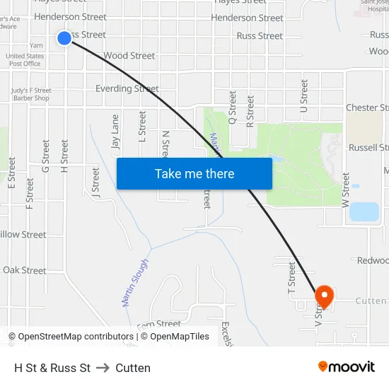H St & Russ St to Cutten map
