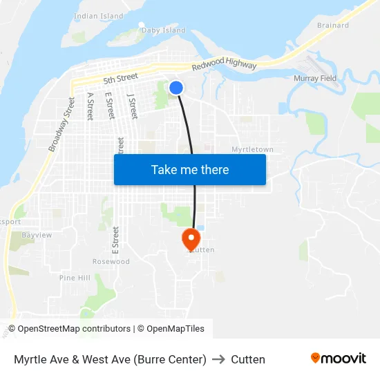 Myrtle Ave & West Ave (Burre Center) to Cutten map