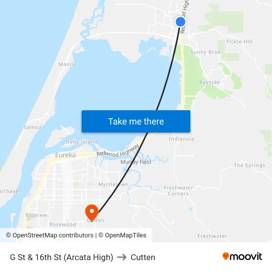 G St & 16th St (Arcata High) to Cutten map