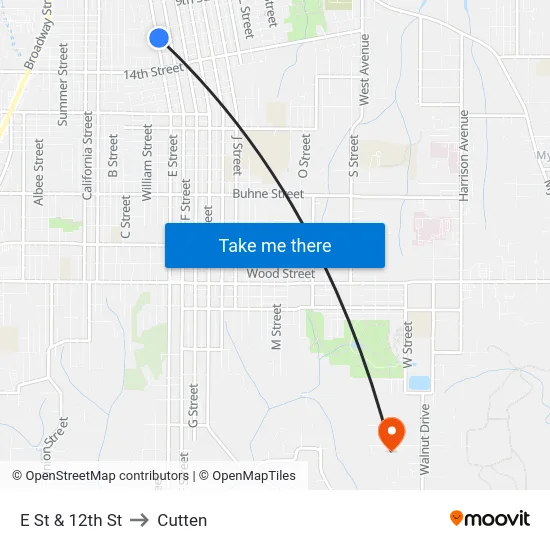 E St & 12th St to Cutten map