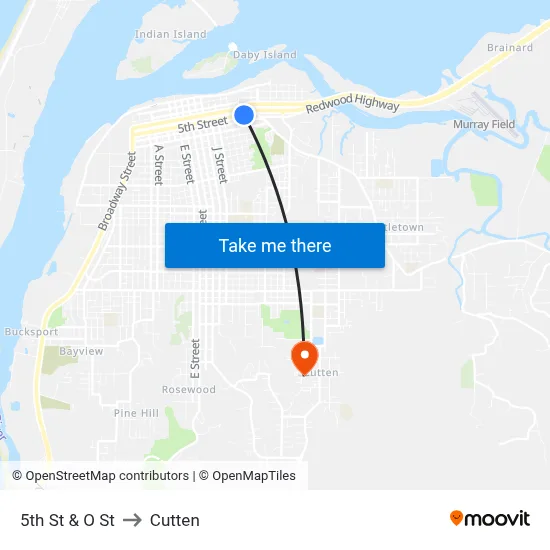 5th St & O St to Cutten map