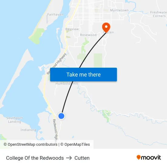 College Of the Redwoods to Cutten map