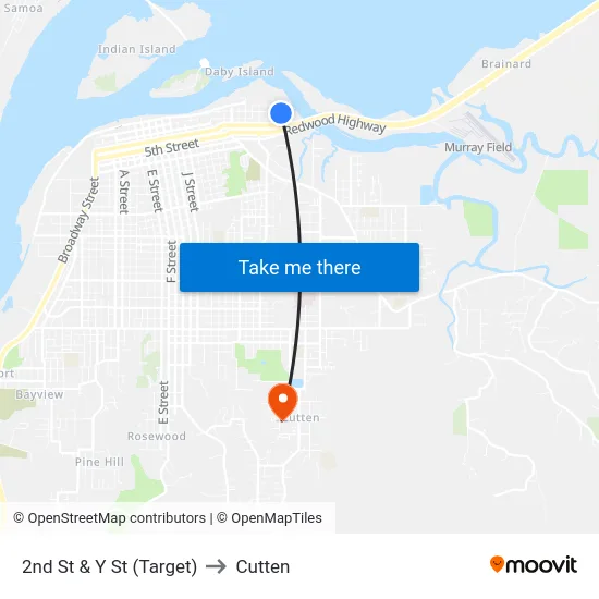 2nd St & Y St (Target) to Cutten map