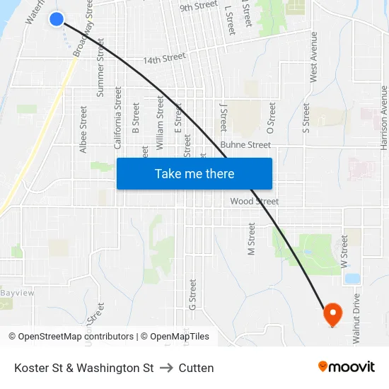 Koster St & Washington St to Cutten map