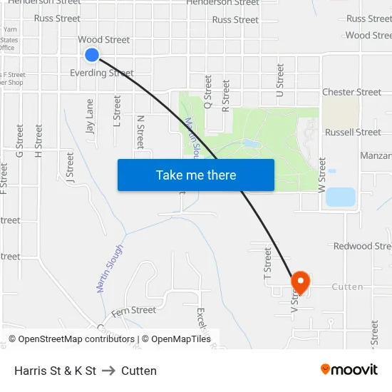 Harris St & K St to Cutten map