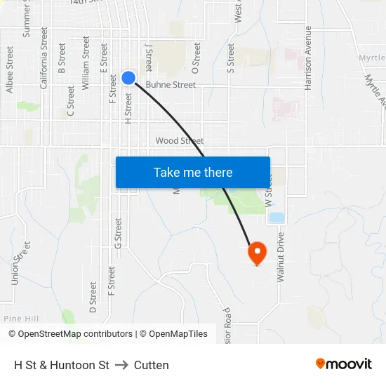H St & Huntoon St to Cutten map