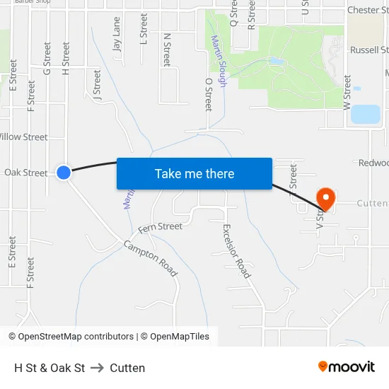 H St & Oak St to Cutten map