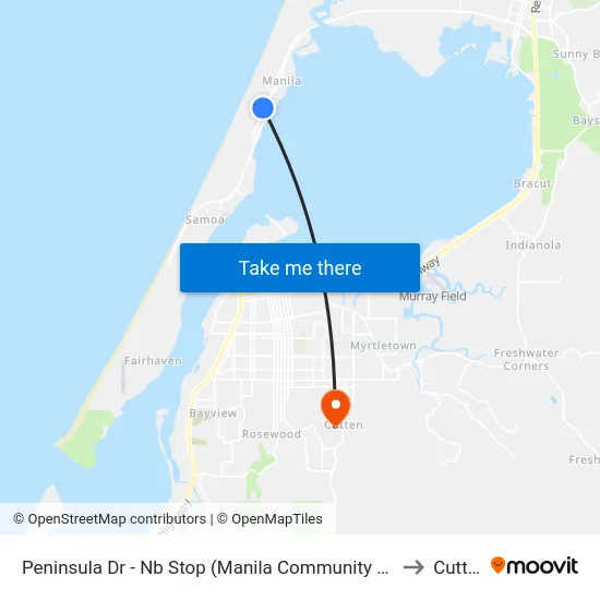 Peninsula Dr - Nb Stop (Manila Community Center) to Cutten map