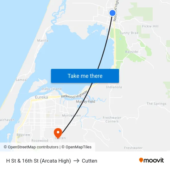 H St & 16th St (Arcata High) to Cutten map