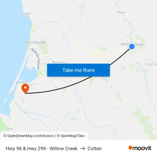 Hwy 96 & Hwy 299 - Willow Creek to Cutten map