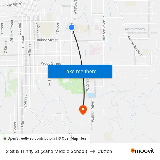S St & Trinity St (Zane Middle School) to Cutten map