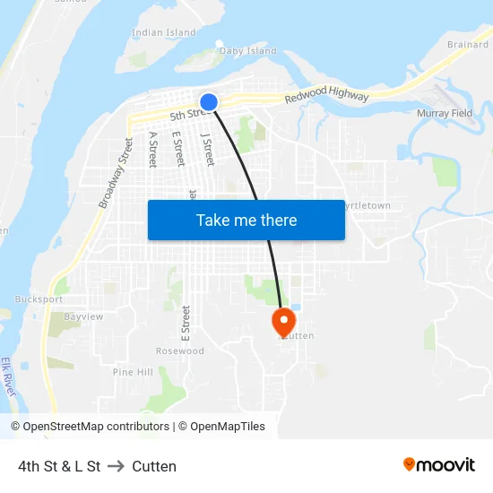 4th St & L St to Cutten map