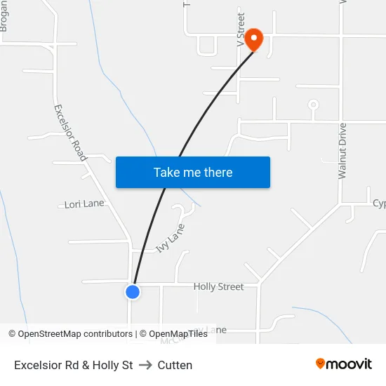 Excelsior Rd & Holly St to Cutten map